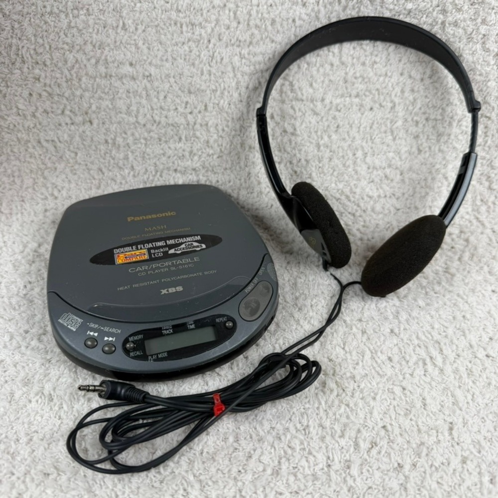 Panasonic SL-S161C Portable CD Player XBS Grey 1995 Vintage w/Headphones WORKS